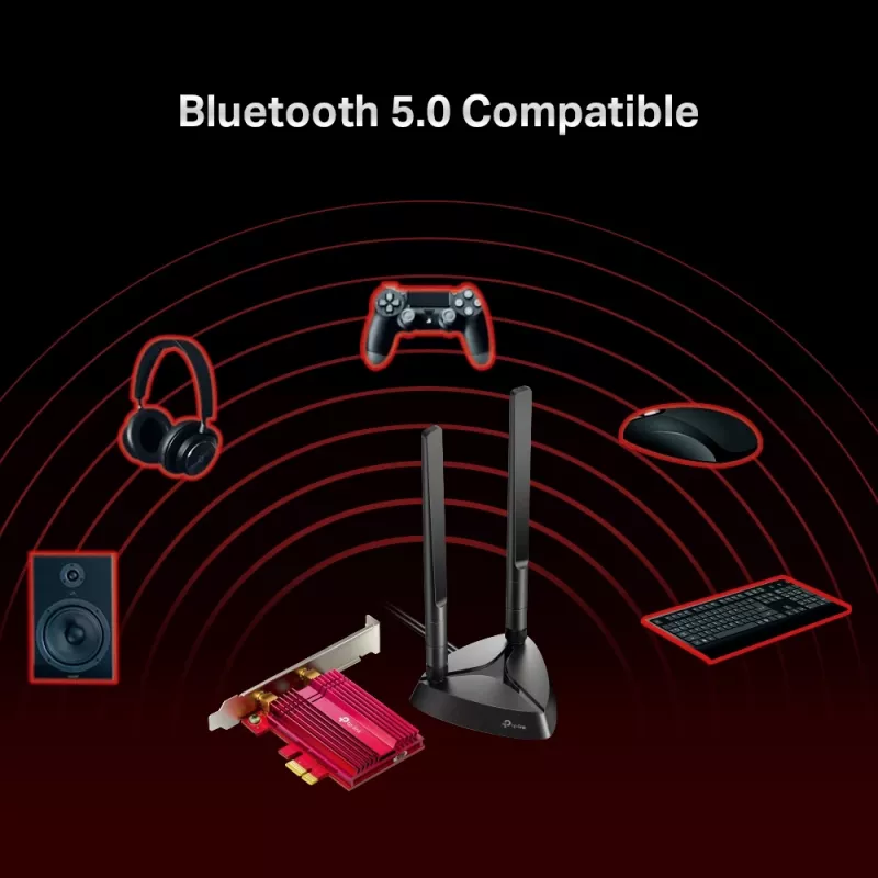 TP-Link AX3000 Wi-Fi 6 Bluetooth 5.0 PCIe-adapteri, sisäinen, langaton, PCI Express, WLAN / Bluetooth, 2402 Mbit/s, musta, punainen