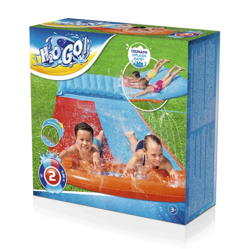 Bestway H2OGO! kaksinkertainen vesiliukumäki Tsunami Splash -rampilla 4,88 m