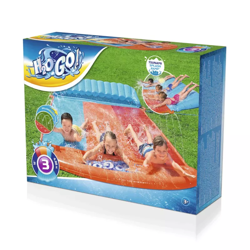 Bestway H2OGO! kolminkertainen liukumäki Tsunami Splash -rampilla 4,88 m