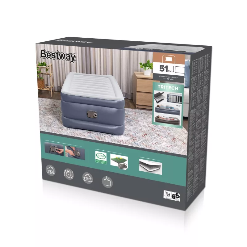 Bestway Tritech ilmapatja Twin integroidulla AC-pumpulla ja antimikrobisella pinnoitteella 1,91 m x 97 cm x 51 cm