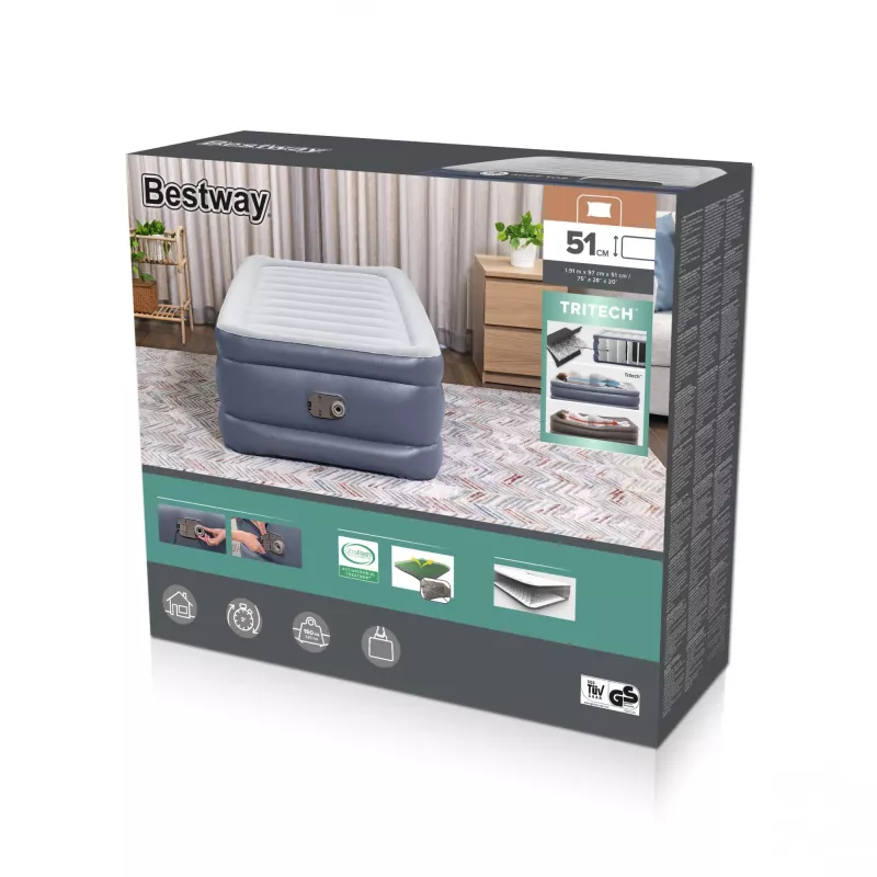 Bestway Tritech ilmapatja Twin integroidulla AC-pumpulla ja antimikrobisella pinnoitteella 1,91 m x 97 cm x 51 cm