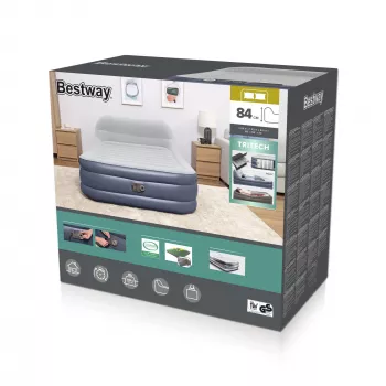 Bestway Tritech SleekFlow päätyilmapatja Queen integroidulla AC-pumpulla ja antimikrobisella pinnoitteella 2,26 m x 1,52 m x 84 cm