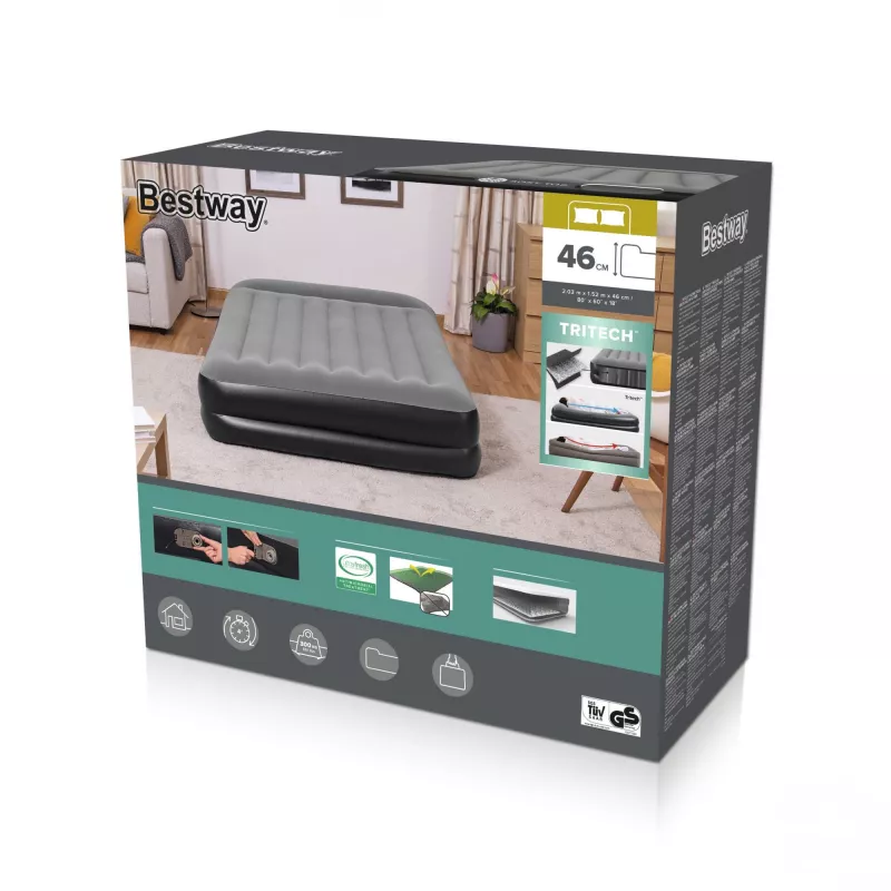 Bestway Tritech ilmapatja Queen integroidulla AC-pumpulla ja antimikrobisella pinnoitteella 2,03 m x 1,52 m x 46 cm