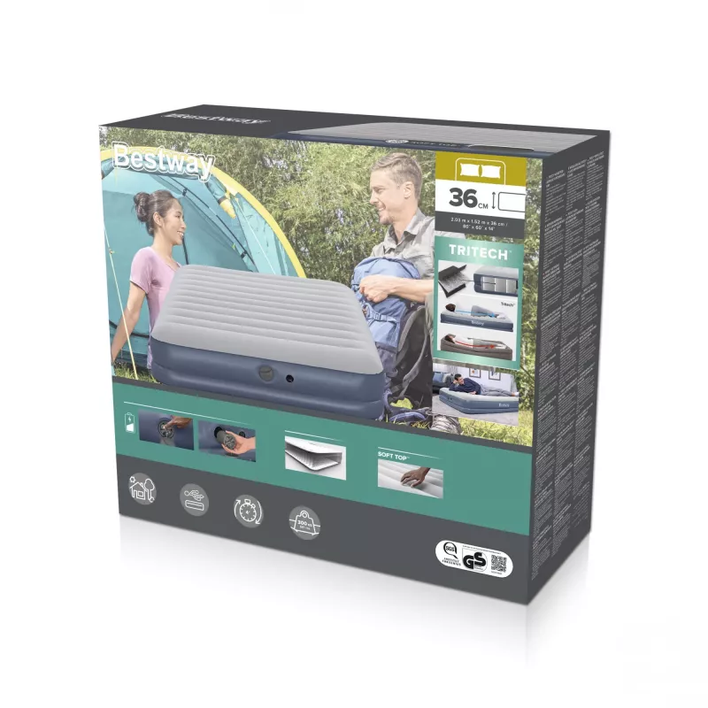 Bestway Tritech ilmapatja Queen ladattavalla pumpulla 2,03 m x 1,52 m x 36 cm