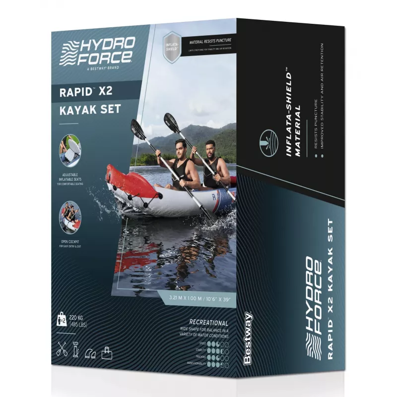 Bestway Hydro Force Rapid X2 ilmalla täytettävä 2 hengen kajakkisetti 3,21 m
