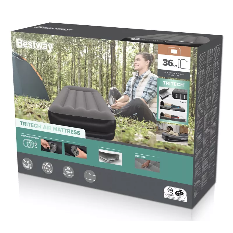 Bestway Tritech Twin ilmapatja integroidulla USB-pumpulla 1,91 m x 97 cm x 36 cm