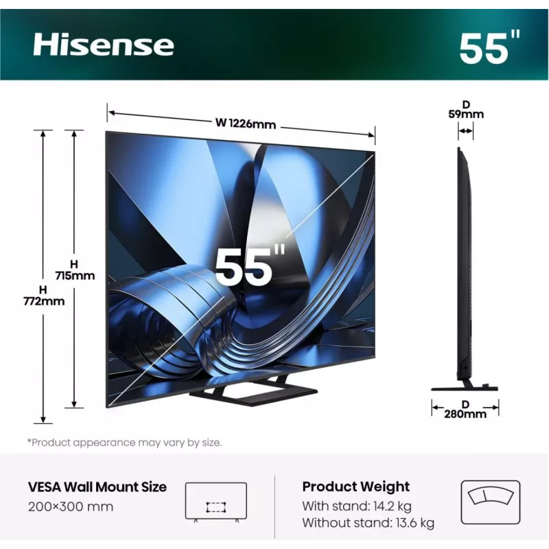 Hisense 55U7SE 55 tuuman ULED Mini-LED 4K Smart TV 20018749
