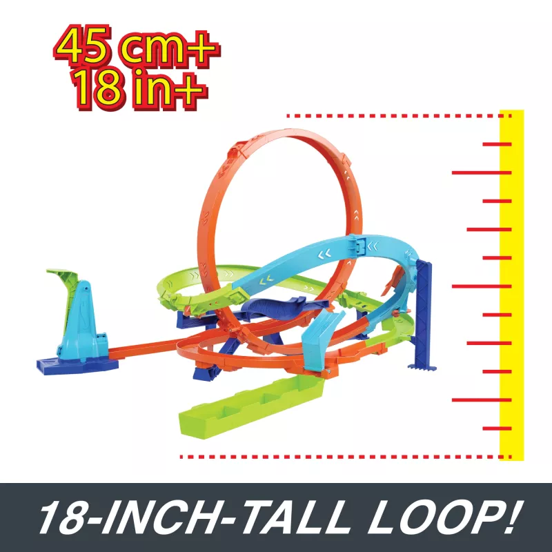 Hot Wheels Action Loop Cyclone Challenge -ratasarja 1:64-mittakaavan leikkiautolla, helppo säilytys