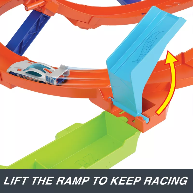 Hot Wheels Action Loop Cyclone Challenge -ratasarja 1:64-mittakaavan leikkiautolla, helppo säilytys