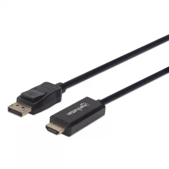 Manhattan DisplayPort 1.2 - HDMI -kaapeli, 4K@60Hz, 1m, uros-uros, DP lukituksella, musta, ei kaksisuuntainen, kolmen vuoden takuu, vastaa 3F-DP-HDMI-4K60-HDR