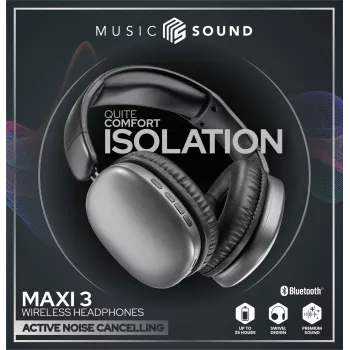 Music Sound MAXI3 MAXI3 langattomat Over-Ear-kuulokkeet aktiivisella melunvaimennuksella: mukaansatempaava ja häiriötön kuuntelukokemus, jopa 35 tunnin akunkesto. Moderni muotoilu, mukavuus, tyyli ja voimakas, vallankumouksellinen ääni.