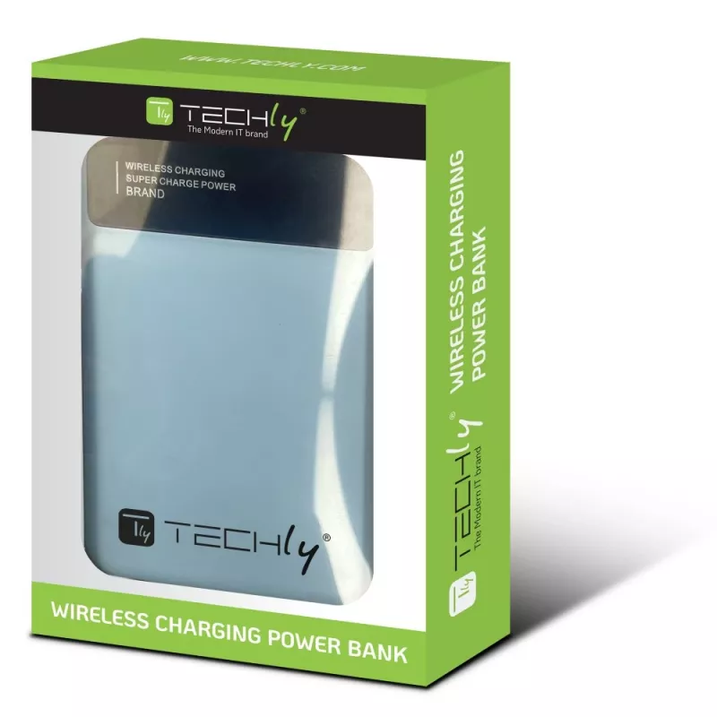 Techly I-CHARGE-10LCDBL varavirtalähde litiumpolymeeri (LiPo) 10000 mAh langaton lataus sininen