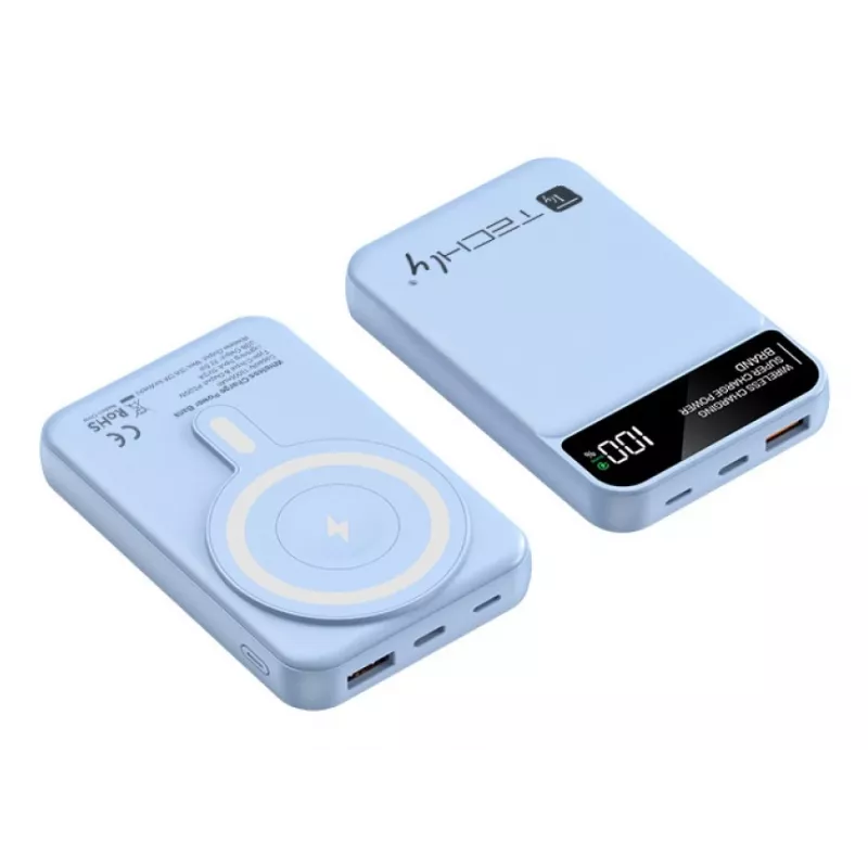 Techly I-CHARGE-10LCDBL varavirtalähde litiumpolymeeri (LiPo) 10000 mAh langaton lataus sininen