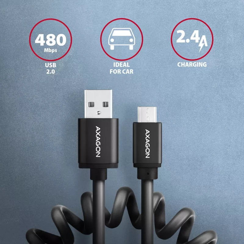 Axagon BUMM-AM10TB USB-kaapeli USB 2.0 0,6 m Micro-USB B USB A 0,48 Gbit/s musta