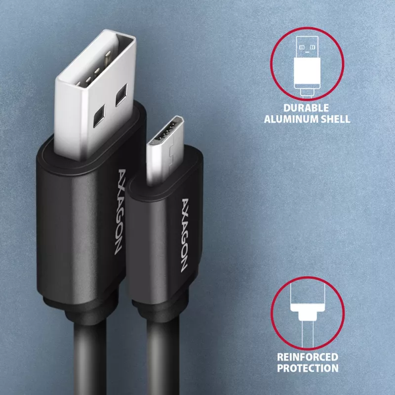 Axagon BUMM-AM10TB USB-kaapeli USB 2.0 0,6 m Micro-USB B USB A 0,48 Gbit/s musta