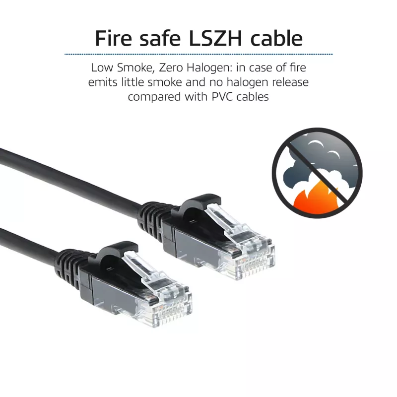 ACT musta 0,5 m LSZH U/UTP CAT6 datakeskus Slimline -patchkaapeli ilman lukituskielekettä RJ45-liittimillä