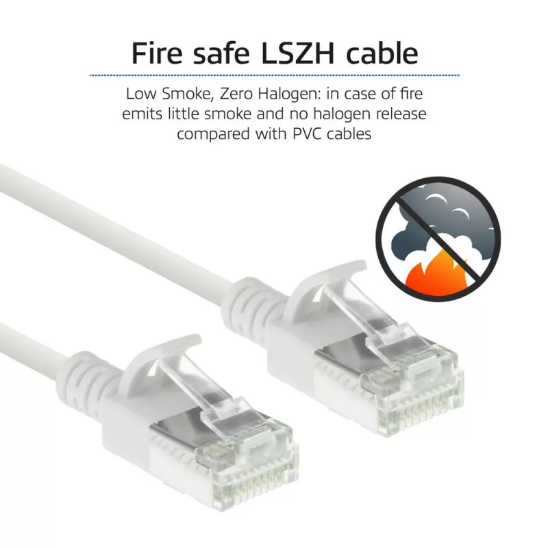 ACT valkoinen 7 m LSZH U/FTP CAT6A datakeskus Slimline -patchkaapeli ilman lukituskielekettä RJ45-liittimillä