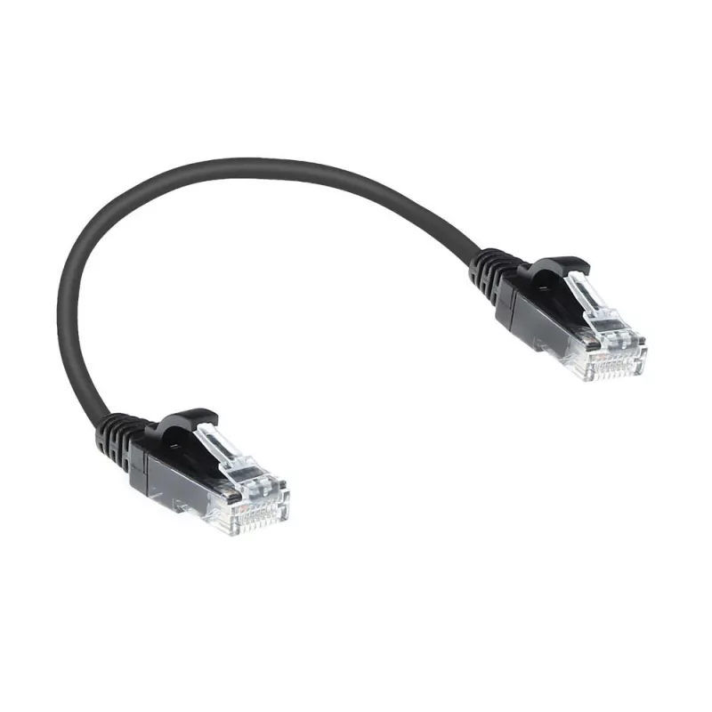 ACT musta 0,15 m LSZH U/UTP CAT6 datakeskus Slimline -patchkaapeli ilman lukituskielekettä RJ45-liittimillä