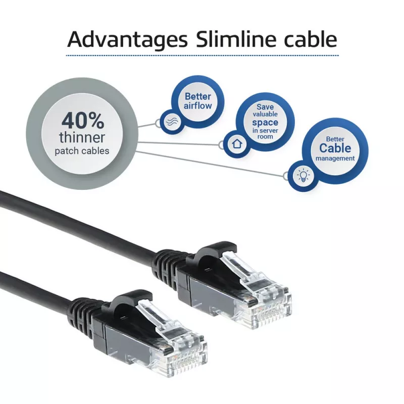 ACT musta 0,15 m LSZH U/UTP CAT6 datakeskus Slimline -patchkaapeli ilman lukituskielekettä RJ45-liittimillä