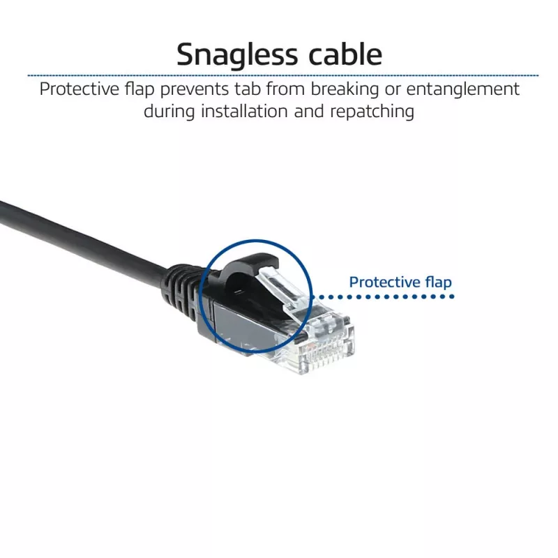 ACT musta 0,15 m LSZH U/UTP CAT6 datakeskus Slimline -patchkaapeli ilman lukituskielekettä RJ45-liittimillä