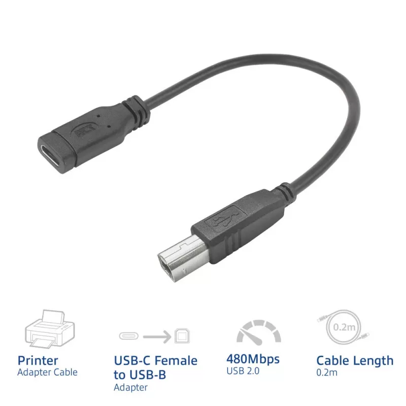 ACT USB-C-liitäntä USB-B 2.0 -tulostinsovitinkaapeli 0,2 m