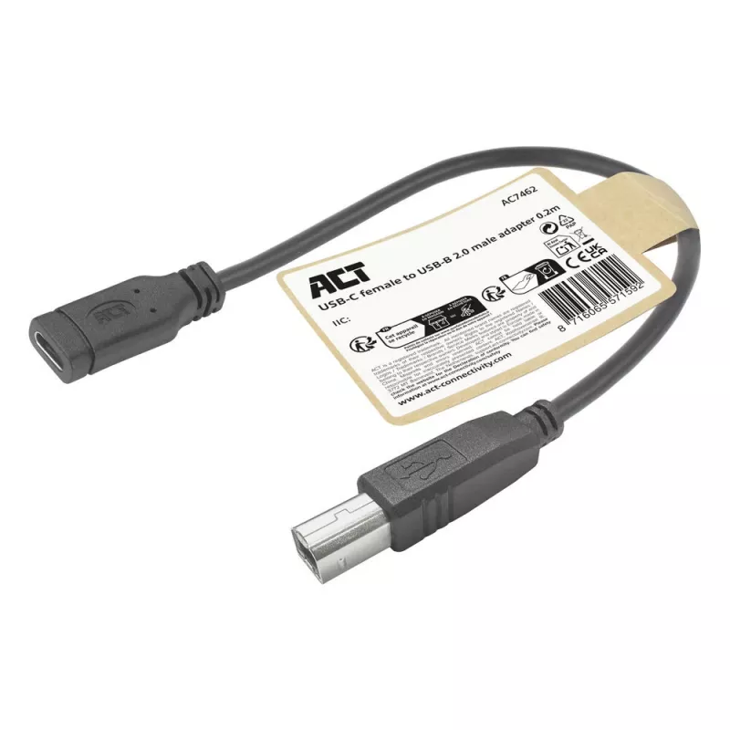 ACT USB-C-liitäntä USB-B 2.0 -tulostinsovitinkaapeli 0,2 m