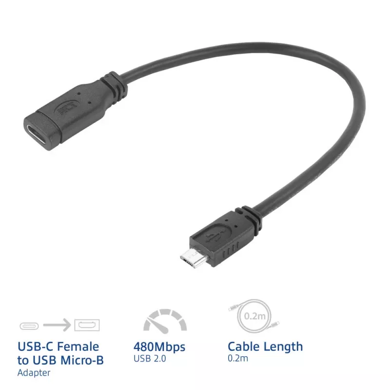 ACT USB Type-C-liitäntä USB Micro-B 2.0 -pistokesovitinkaapeli 0,2 m