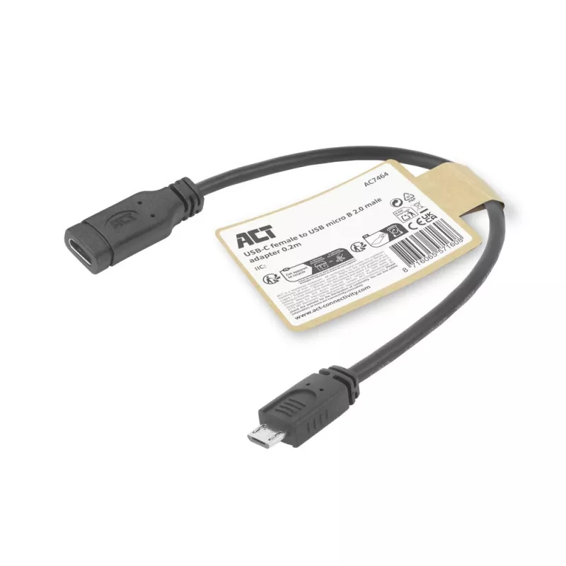 ACT USB Type-C-liitäntä USB Micro-B 2.0 -pistokesovitinkaapeli 0,2 m