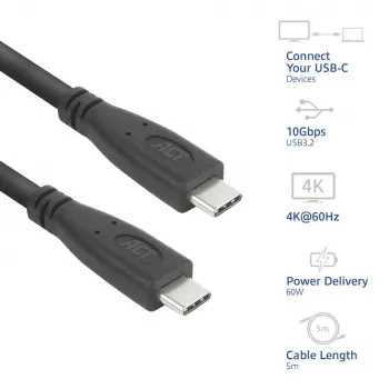 ACT AC7445 USB-kaapeli USB 3.2 Gen 2 (3.1 Gen 2) 5 m USB C 10 Gbit/s 60 W musta