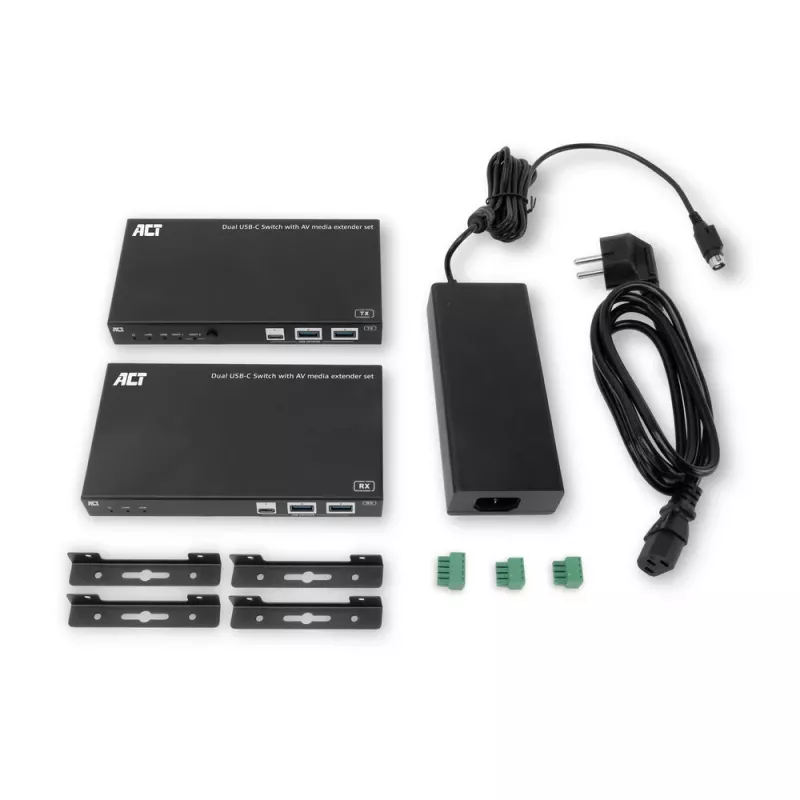 ACT AV-mediakantamasetti kahdella USB-C-kytkimellä, CAT6A, 100 metriä