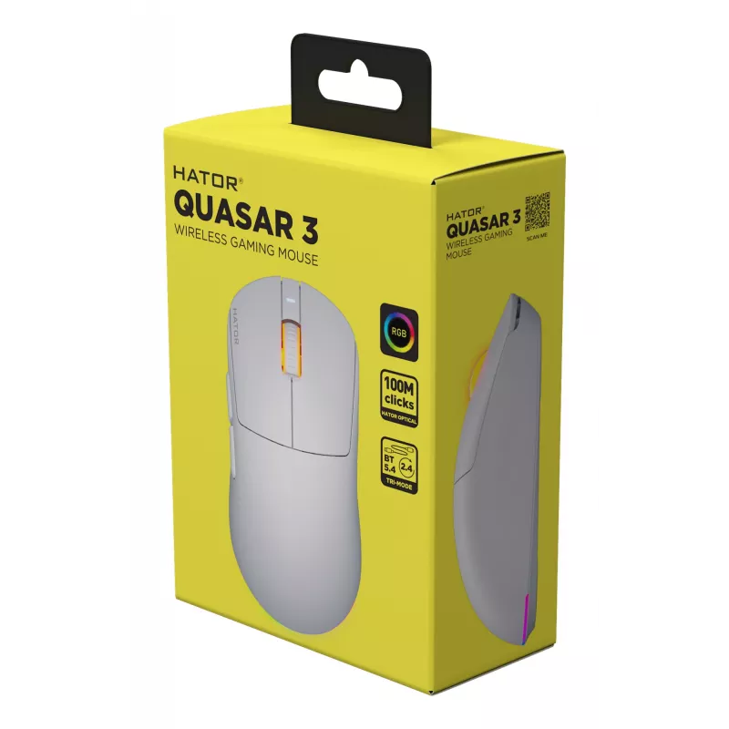HATOR Quasar 3 Wireless -hiiri Gaming molempikätinen RF Wireless + Bluetooth + USB Type-A optinen 12 000 DPI