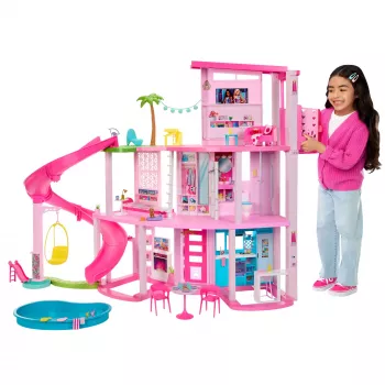 Barbie Dreamhouse nukkekoti altaalla ja liukumäellä - yli 75 osaa (HMX10)