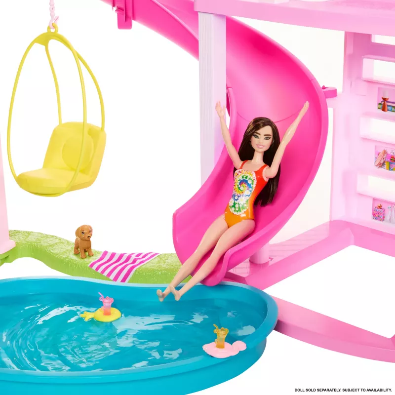 Barbie Dreamhouse nukkekoti altaalla ja liukumäellä - yli 75 osaa (HMX10)