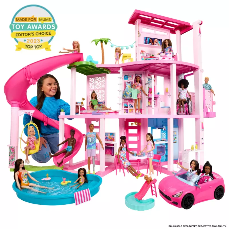 Barbie Dreamhouse nukkekoti altaalla ja liukumäellä - yli 75 osaa (HMX10)