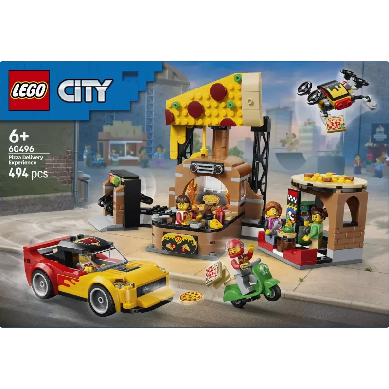 LEGO City 60496 Pizzan kotinkuljetus ajoneuvoilla (494 osaa)