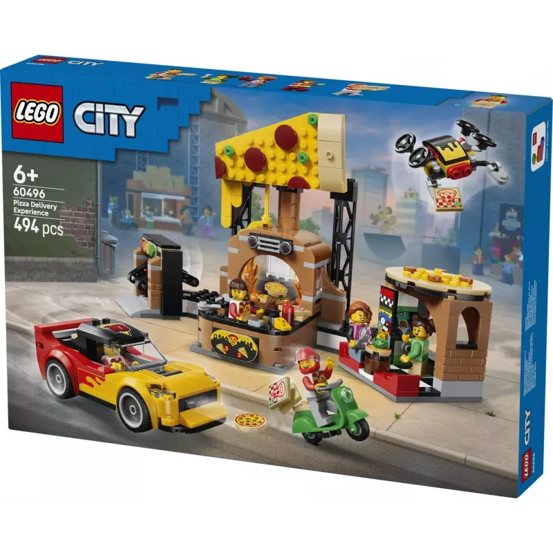 LEGO City 60496 Pizzan kotinkuljetus ajoneuvoilla (494 osaa)