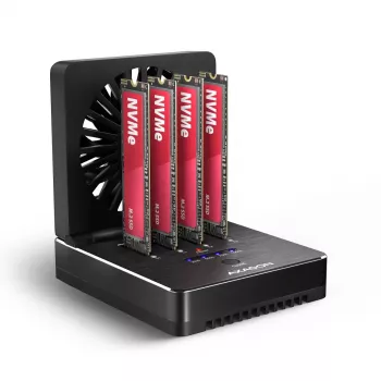 AXAGON ADSA-M2C44 USB4 40Gbps 4-paikkainen M.2 NVMe SSD-telakka offline-kloonaustoiminnolla, alumiini, aktiivinen jäähdytys