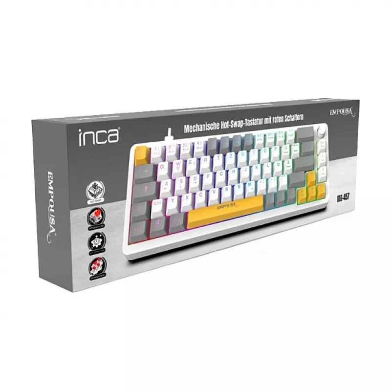 INCA pelinäppäimistö RGB Red Switch USB mekaaninen 2,00m valkoinen (IKG-457)