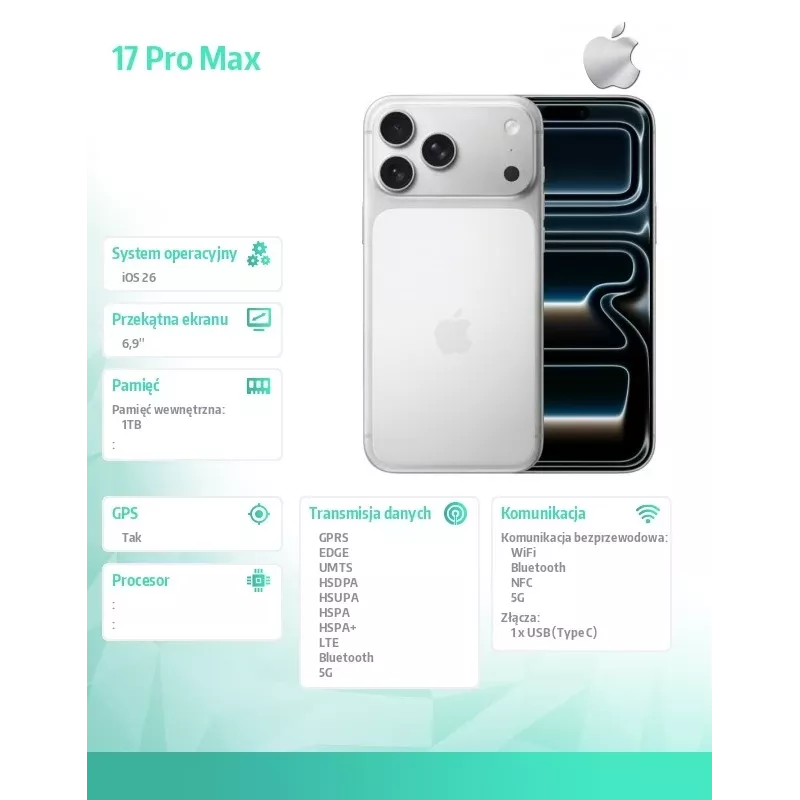 Apple iPhone 17 Pro Max 6,9 tuuman 1TB hopea