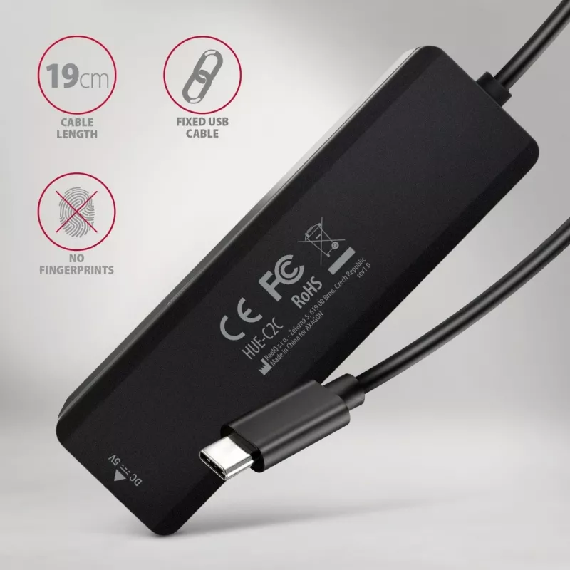 AXAGON HUE-C2C USB-C 5 Gbps matkakeskitin, 2x USB-A + 2x USB-C, USB-C Power IN, 19 cm kaapeli