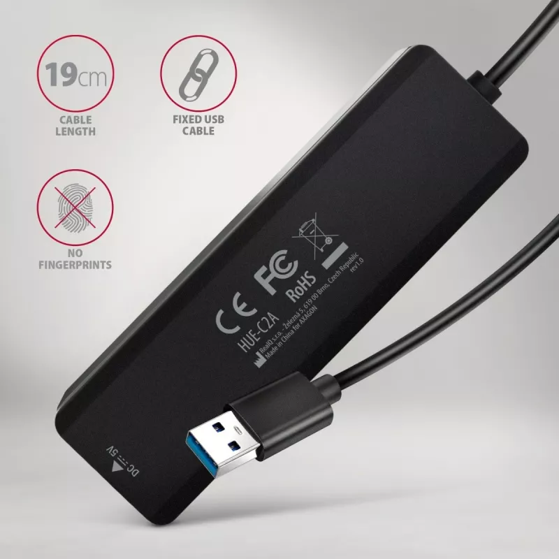 AXAGON HUE-C2A 5 Gbps matkakeskitin, 2x USB-A + 2x USB-C, USB-C Power IN, 19 cm USB-A-kaapeli