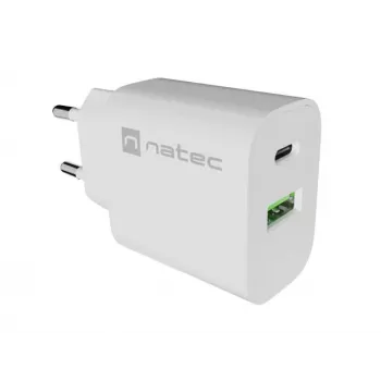 NATEC Ribera seinälaturi 1x USB-A + 1x USB-C 20W valkoinen
