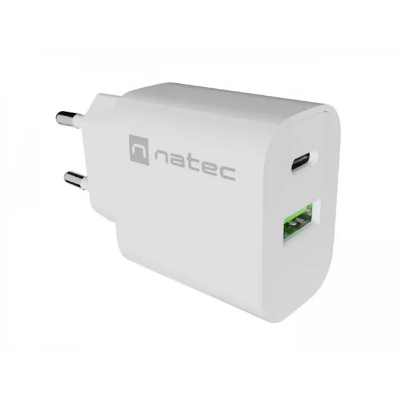 NATEC Ribera seinälaturi 1x USB-A + 1x USB-C 20W valkoinen