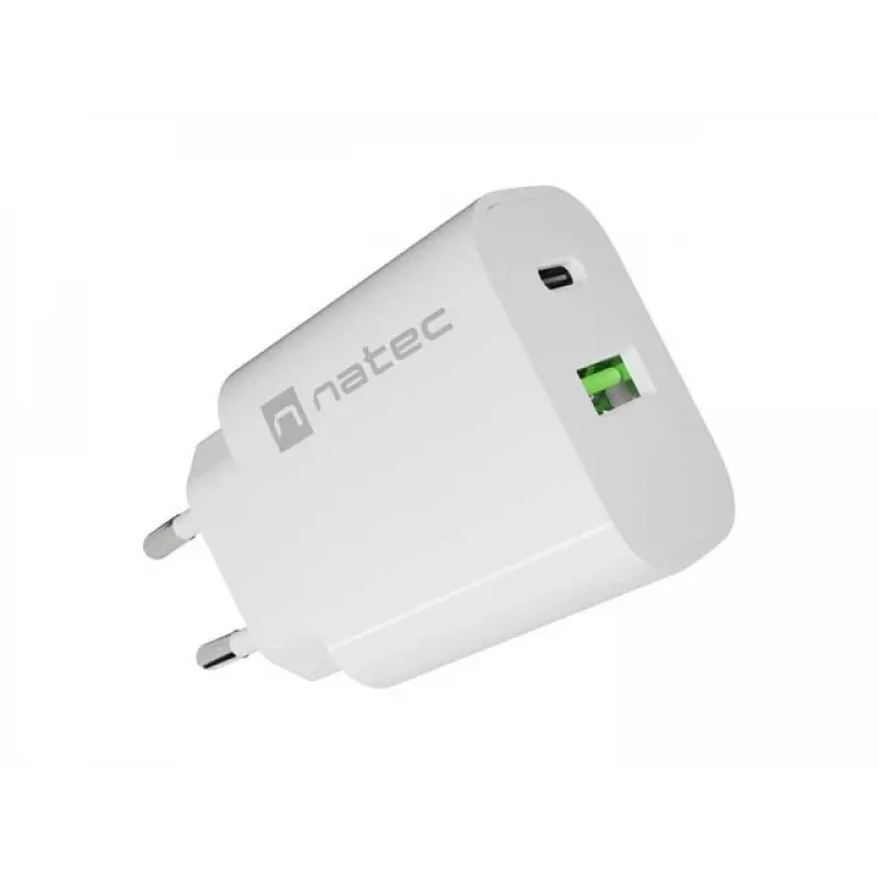 NATEC Ribera seinälaturi 1x USB-A + 1x USB-C 20W valkoinen