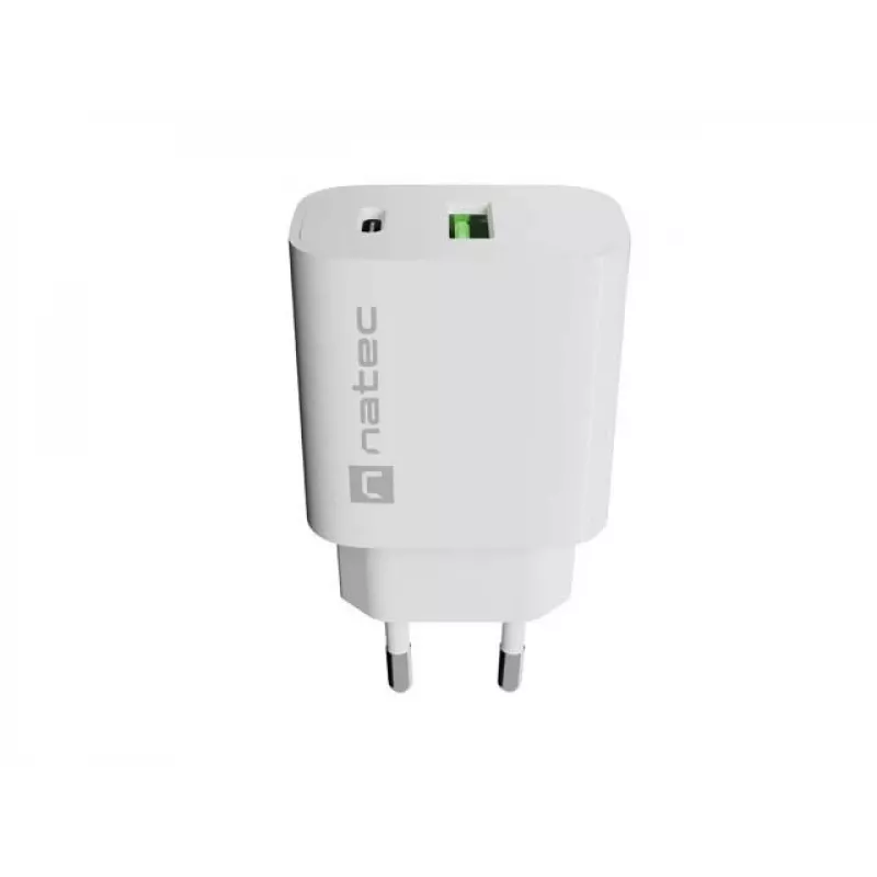 NATEC Ribera seinälaturi 1x USB-A + 1x USB-C 20W valkoinen
