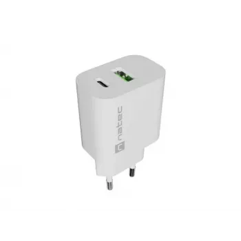 NATEC Ribera seinälaturi 1x USB-A + 1x USB-C 20W valkoinen
