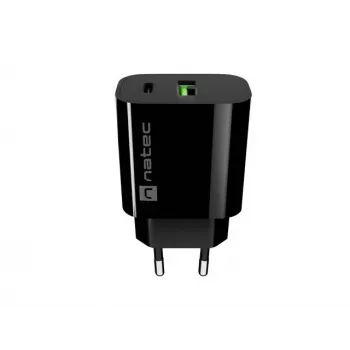 NATEC Ribera seinälaturi 1x USB-A + 1x USB-C 20W musta