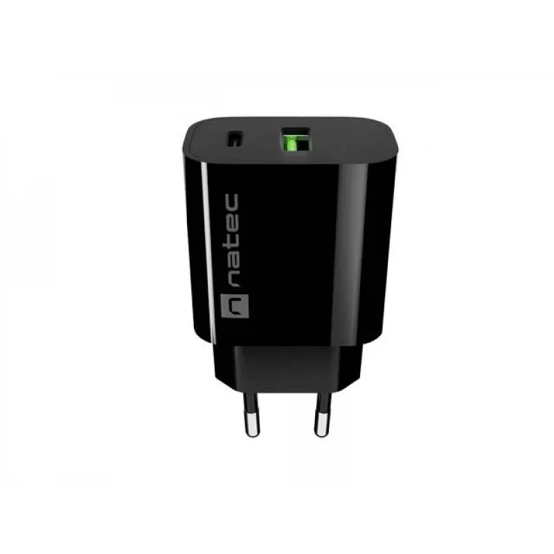 NATEC Ribera seinälaturi 1x USB-A + 1x USB-C 20W musta