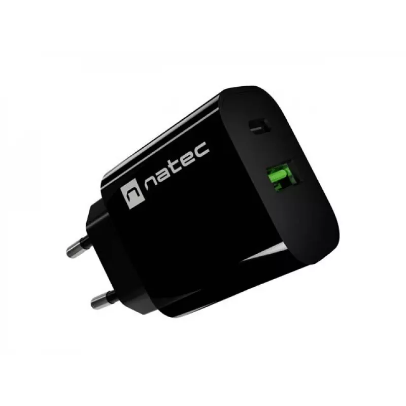 NATEC Ribera seinälaturi 1x USB-A + 1x USB-C 20W musta