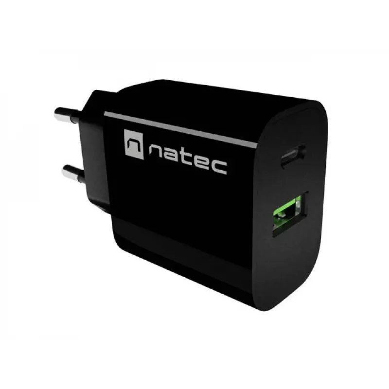 NATEC Ribera seinälaturi 1x USB-A + 1x USB-C 20W musta
